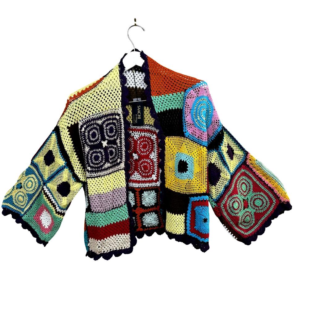 SAACHI Colorful Crochet Cotton Cardigan Jacket NWT - Picture 6 of 8